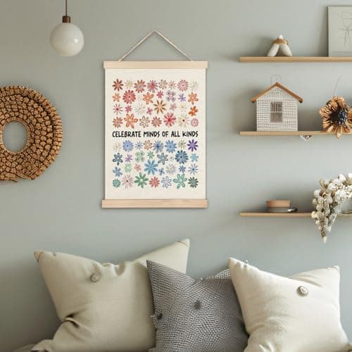 MHJFERGV Autism Awareness Mental Health Wall Art Poster, Neurodiversity Celebrate Minds of all Kinds Colorful Floral Canvas Wall Decor for Counseling Therapy Office, 12x16 Inches — view 2