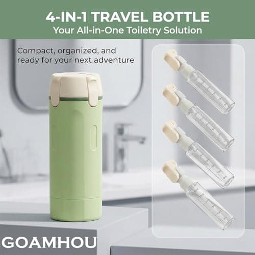 4-in-1 Travel Dispenser Bottles Set Leak-Proof Refillable Travel Toiletries Containers Women Essentials for Shampoo,Lotion,Conditioner & Cream (Green&White)
