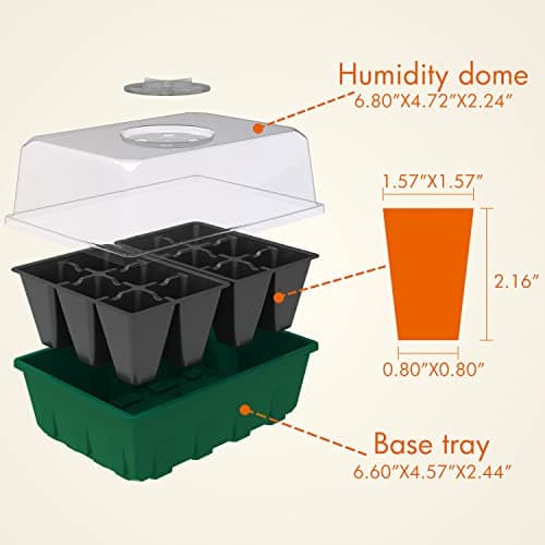 Gardzen 10-Set Garden Propagator Set, Black Seed Tray Kits with 120-Cell, Seed Starter Trays with Dome and Green Base 6.6" x 4.5" (12-Cell Per Tray) — view 2