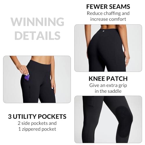 baleaf Women's Winter Horse Riding Pants Fleece Breeches Knee-Patch Equestrian with Pockets Tights Horseback Leggings, Black, Small — view 4