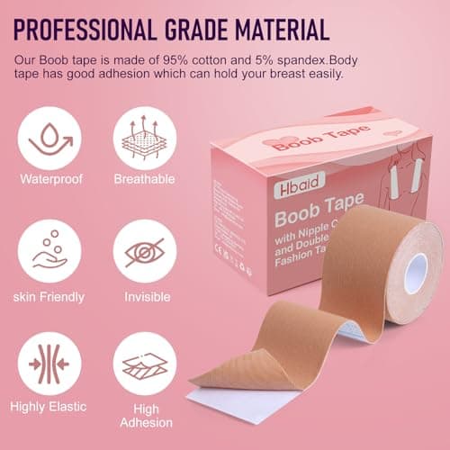Ultimate Breast Tape Kit for Women, 1 Roll Boob Tape, 8 Pairs Nipple Covers, 41pcs Fashion Tape Strips and Test Pad, Hypoallergenic, Waterproof & Reusable for Dresses, Weddings, Sports