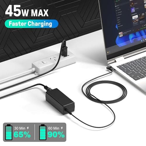 45W Laptop Charger for HP Laptop Computer,19.5V 2.31A Smart Blue Tip Power Adapter for HP Pavilion x360,Envy 11 13 15,EliteBook 840 G3 G5,Chromebook,Spectre,Stream 11 13 14 ProBook Notebook AC Adapter — view 6