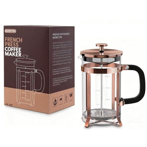 QUQIYSO French Press 34oz, Stainless Steel and Thickened Glass Coffee Maker — view 3