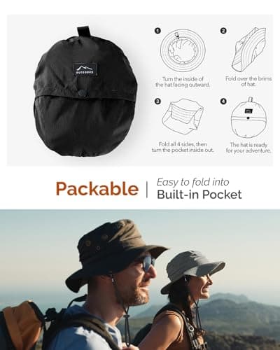 Hat Hut Mens Waterproof Bucket Rain Hat, UPF50+ Sun Hat, Wide Brim, Packable, All-Weather Outdoor Hiking Fishing Hats (CA/US, Alpha, One Size, Black) — view 5