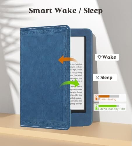 MoKo Case for All-new 6" Kindle(11th Generation, 2024/2022 Release)/(10th Gen,2019)/Kindle(8th Gen, 2016), Ultra Lightweight PU Shell Cover with Auto Wake/Sleep for Kindle 2024, Blue Vintage Twill — view 4
