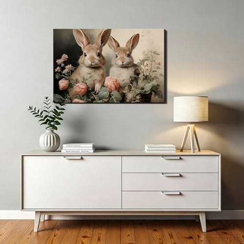 Vintage Festive Easter Bunny Canvas Wall Art 8x12, Framed Cozy Spring Prints Pictures, Easter Rabbit Canvas Artwork for Bedroom, Living Room, Office, Rustic Farmhouse Home Wall Decor — view 5