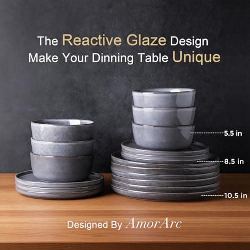 AmorArc Stoneware Dinnerware Sets,Round Reactive Glaze Ceramic Plates and Bowls Sets,Highly Scratch Resistant | Microwave & Dishwasher Safe,Service for 8 Dishes Set (24pc)