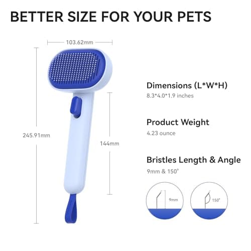 aumuca Pet Coat Care for Horse Dog Cat, Cat Brushes for Indoor Cats, Horses Grooming Deshedding Brush, Pet Massage Removes Loose Fur, Blue — view 8