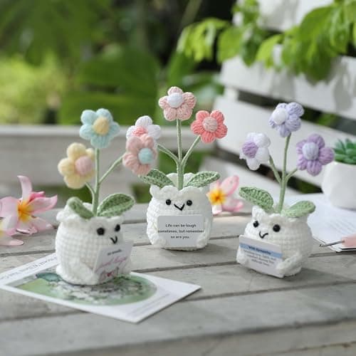 YOOJEE Crochet Sympathy Gifts for Loss of Loved One – No Words, Just Hugs Crochet Puff Flower Plant– Bereavement, Memorial, Get Well Soon, Grief Gift Idea for Loss of Grandpa Grandma Mom Dad — view 2