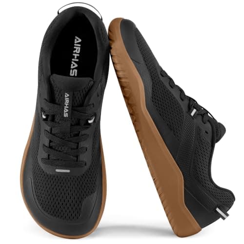 AIRHAS Mens Zero Drop Barefoot Shoes Anatomical Tox Box Sneakers for Men Gym Workout Cross Training Shoes(Black/Gum,11.0)