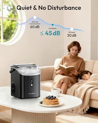 EUHOMY Nugget Ice Maker Countertop with Handle, Ready in 6 Mins, 35lbs Per Day, Removable Top Cover, Auto-Cleaning, Portable Sonic Ice Maker with Basket and Scoop, for Home/Party/RV/Camping — view 7