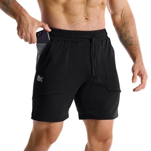BROKIG Mens Gym Shorts Leg Slim Workout Casual Short(Black,X-Large)