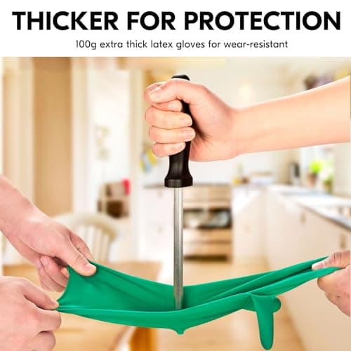 Vgo 10Pairs Reusable Household Cleaning Gloves,Rubber Dishwashing gloves,Extra Thickness,Long Sleeves,Kitchen Cleaning/Working/Painting/Gardening/Pet Care(L,Green,HH4601) — view 3