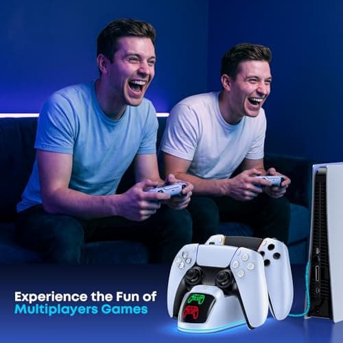 PS5 Controller Charger Station Compatible with PlayStation 5 Dualsense & Edge Controllers, RGB PS5 Controller Charging Dock Holder Stand with Fast Charge Cable for PS 5 Accessories Kits — view 7