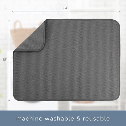 S&T INC. Dish Drying Mat XL, 18” x 24”, Absorbent Microfiber Kitchen Counter Mat, Dish Drying Pad for Dishes, Utensils, Pots and Pans, Extra Large, Charcoal — view 5