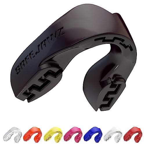 SAFEJAWZ Mouth Guard, Slim Fit Mouthguard for Youth with Case, Easy Fit Remoldable Mouthpiece for Football, Boxing, Lacrosse, MMA, Basketball & All Contact Sports (Kids <11 Years, Black)