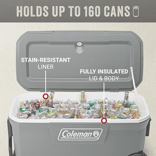 Coleman Classic Series Insulated Portable Rolling Cooler with Wheels, Leak-Resistant Outdoor Hard Cooler Keeps Ice up to 5 Days, 100-Quart — view 3