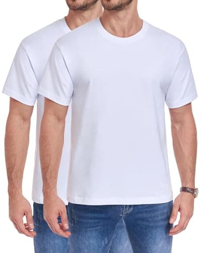 wirarpa Men's T-Shirts 100% Cotton Midweight Crewneck Short Sleeve Tees Casual Plain T Shirt 2 Pack White M