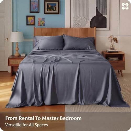 Bedsure King Size Sheets Set, Cooling Sheets for Hot Sleepers, Rayon Derived from Bamboo, PureWoven, Breathable & Soft, Deep Pocket Up to 16 Inches, Hotel Luxury Silky Bedding, Dark Grey — view 4