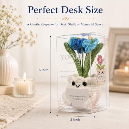 YOOJEE Handmade Crochet Forget Me Not Flower Pot Sympathy Gifts for Loss — view 5