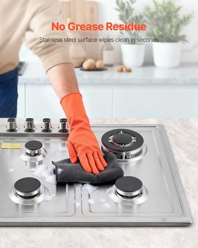VEVOR 24 inch Gas Cooktop 4 Burners Gas Stove Top, Max 27000BTU Built-in Stainless Steel Stove Top LPG/NG Convertible Dual Fuel Cooktop Stoves with Thermocouple Protection for Kitchen Apartment Rvs — view 4