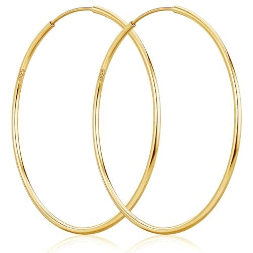 Senteria Thin Gold Hoop Earrings for Women 14k Gold Plated Hoop Earrings Hypoallergenic 925 Sterling Silver Post Lightweight Endless Large Big Gold Hoop Earrings 30/40/50/60/70mm