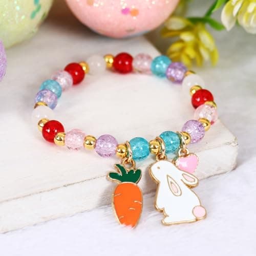 OXYEFEI Easter Baskets for Kids,Pink Embroidered Reusable Empty Bunny Egg Personalized Easter Basket with Bracelet for Party Gifts (Pink) — view 5
