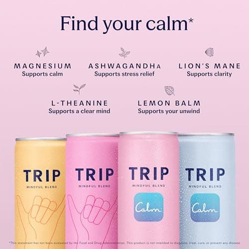 Trip Mindful Blend, Lightly Sparkling Adaptogen Seltzer, Mocktail w/ 120mg Magnesium Citrate with Ashwagandha, Lions Mane & L Theanine, No Added Sugar, Vegan, Tropical Fruits Variety Pack, 12 Oz, 12Pk — view 2