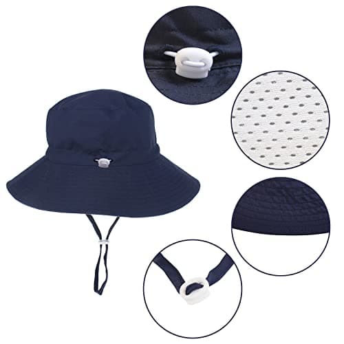 LO SHOKIM Baby Sun Hat 2 Pack Toddler UPF 50+ Summer Sun Protection Wide Brim Bucket Hat Baby Girl Beach Hat Boy Kids Adjustable Cap Summer (Grey + Navy, M) — view 3