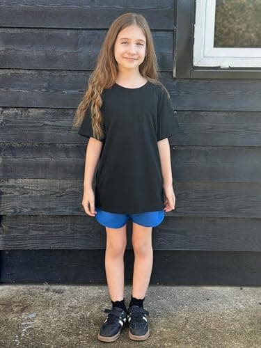 Arshiner Short Sleeves Tops for Teen Girls Crewneck Blouses Oversized Shirts for Girls Cute Black Kids Clothes with Pocket 11Years — view 3