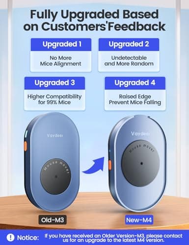Vaydeer Undetectable Mouse Mover, M4 Mouse Jiggler Device with ON/Off Switch, Driver-Free Shaker Wiggler Mouse Movement Simulation for Computer Awakening, Gift Ideal for Men/Women