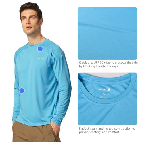 baleaf Mens UPF 50+ Sun Protection Shirts Long Sleeve Rash Guard, Quick Dry 4-Way Stretch for Fishing Swimming Surfing 01-Blue L — view 2