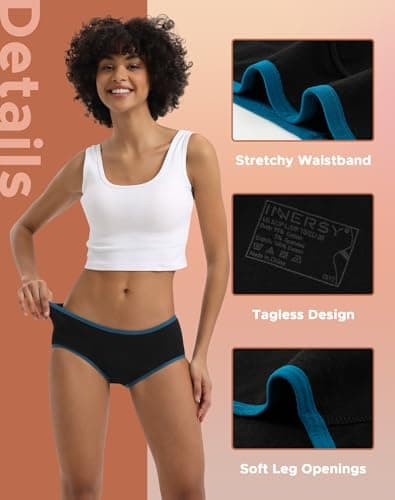 INNERSY Women's Cotton Period Underwear Heavy Flow Leakproof Panties Menstrual Hipster 3-Pack(Contrasted Black,Large)