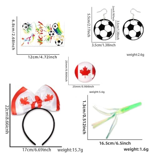 Canada Day Decorations Headband,2026 Soccer Fan Support Kit for Canada Fans,Patriotic Party Supplies Includes Tattoos Stickers Bracelets Earrings & Whistles for Game Day Photo Props — view 5
