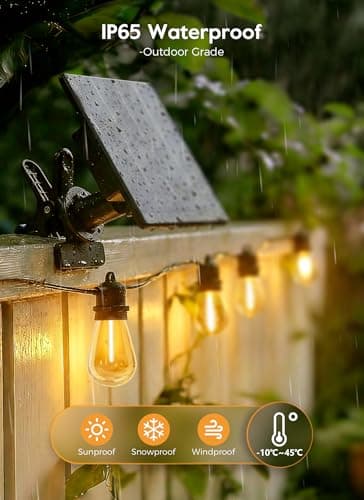 Minetom 100FT Solar-String-Lights-Outdoor-Waterproof, 31+2LED S14 Shatterproof Bulb, Patio Lights with Remote Type-C Port Timable, 3 Light Modes Dimmable Solar String Lights for Outside, Yard, Camping — view 2