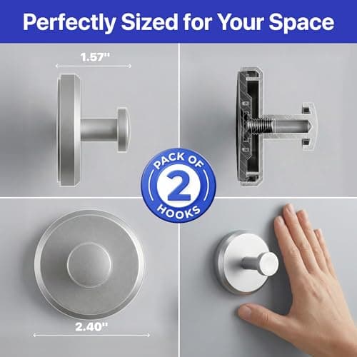HOME SO Suction Cup Hooks for Shower & Bathroom Towel Holder 2-Pack – Suction Cups Hooks for Hanging Towels, Robes, & Coats - Tiles, Glass Door or Mirror – Shower Hooks & Towel Hooks Organizer -Nickel — view 6