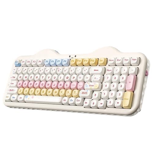 YUNZII C98 Wireless Mechanical Keyboard with Number Pad,99 Key BT5.0/2.4G/USB-C Hot Swap Gasket Mount with PBT MOA Keycaps,Custom RGB,Cute Cake Keyboard for Win/Mac (Beige, Candy Linear Switch)