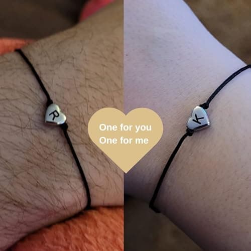 SANNYRA Pinky Promise Bracelet, JH Couples Bracelets Matching Initial Relationship Boyfriend Gift Stuff, 26 Letters Friendship Bracelet for Her 2 Pieces Bf Gifts — view 2