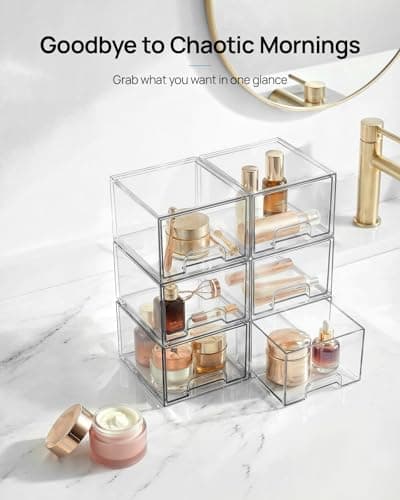 Vtopmart 4 Pack Small Clear Stackable Storage Drawers,Acrylic Bathroom Makeup Organizer,Plastic Storage Bins for Vanity, Undersink, Kitchen Cabinets, Pantry, Home Organization — view 2