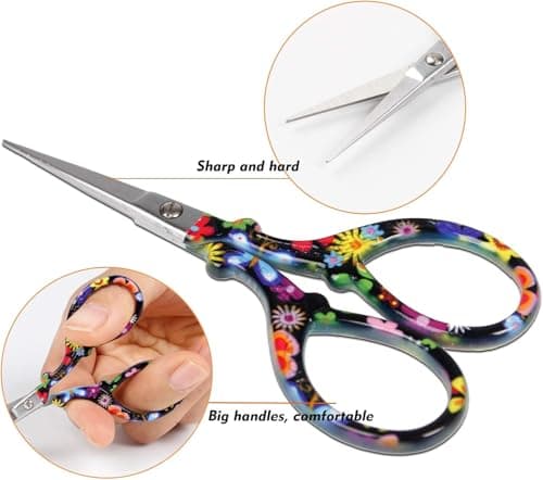 Classic 3.6" Sewing Scissors with Premium Leather Sheath-Hisuper Sharp Embroidery Scissors,Vintage Decorative Shears for Needlework,Cross Stitch,Crochet Accessories,Craft DIY Tool-Black Floral — view 2