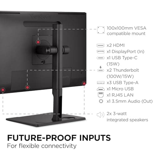 ViewSonic VP2776T-4K 27 Inch 4K ColorPro Monitor, IPS Display with 100% sRGB and Pantone Validated for MacBook Pro Mac Studio Desktop Setups, Advanced Ergonomics, Thunderbolt 4, and HDMI 2.1 Inputs — view 5