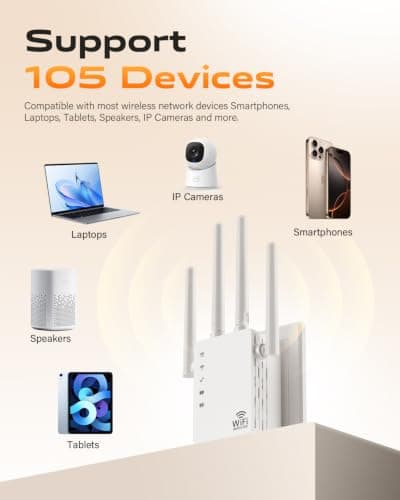 1200Mbps WiFi Extender with 4 Antennas, WiFi Extender Signal Booster with Ethernet Port and 12880Sq Ft, Easy Setup, Supports 105 Devices for Home — view 3