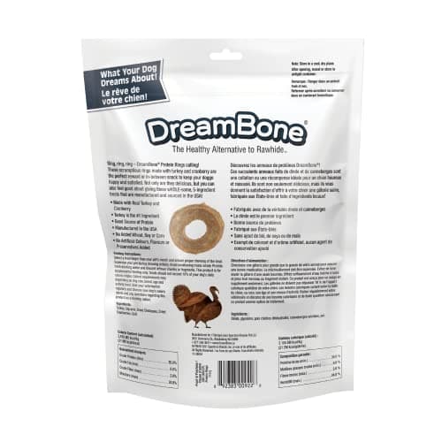 DreamBone Protein Rings with Real Turkey & Cranberries, 119 g, Rawhide-Free Protein Ring Chews, Artificial Free, for All Dogs