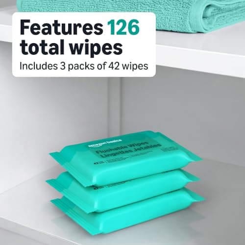 Amazon Basics Flushable Wipes, Fragrance Free, Adult Wet Wipes,126 Count (3 Packs of 42), Packaging May Vary — view 3