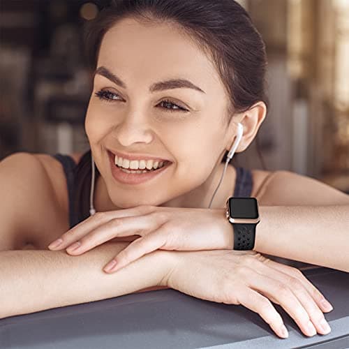 Lerobo Compatible with Apple Watch Band 44mm 45mm Series 10 11 46mm 42mm 49mm Men Women,Soft Silicone Breathable Sport Band Compatible for Apple Watch Ultra SE 3 2 for iWatch Series 9 8 7 6 5 4 3 Black — view 2