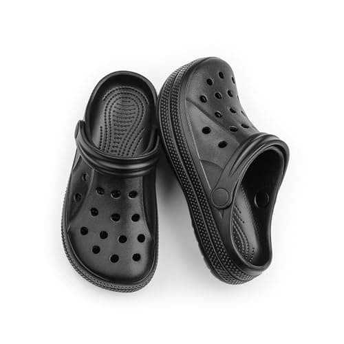 DDFOX Kid's Garden Clogs Cute Slides Sandals Beach Slipper Indoor Outdoor-Friendly Comfy Lightweight Black