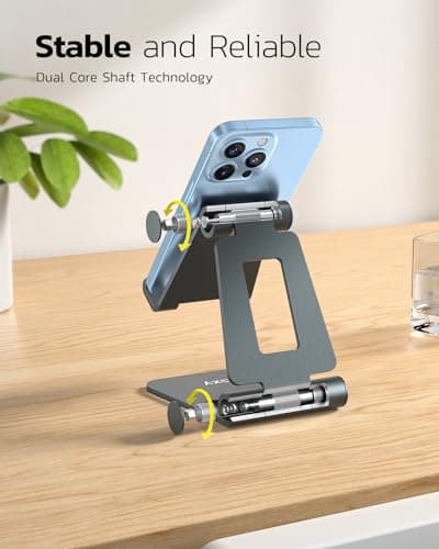 Nulaxy Dual Folding Cell Phone Stand, Fully Adjustable Foldable Desktop Phone Holder Cradle Dock Compatible with iPhone 17 16 15 14 13 12 11 Pro Max Xs Xr X 8, Nintendo Switch, All Phones - Gray — view 3