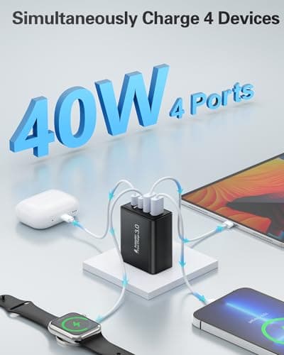 2-Pack USB C Wall Charger, 40W Fast USB C Charger Block, 4-Port Dual PD Power Adapter+ QC Multiport USB Wall Plug Double Type C Charging Block for iPhone 16 15 14 13 12 11 Pro Plus Max XR, Samsung — view 2