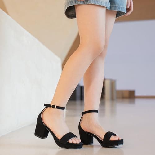 Motasha Girls Heels Girls Dress Shoes High Heels For Kids Big Girl Sandals Size 3 Black Heel Wedding Party Prom Formal Open Toe Chunky Platform Little Kids Flower Girl Shoes (M7208Nubuck Black 3) — view 6