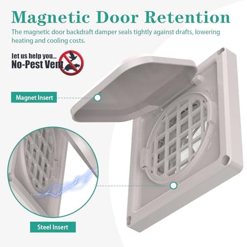 Dryer Vent Cover Outside 4 inch, Magnetic Door Design, Durable Airflow Vent with Lint Trap Screen, Thickened Material, 6 inch x 6 inch Size, Beige — view 3